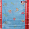 Banarasi kota saree light blue and red with floral digital prints & zari stripes pattern and rettapet silver rettapet zari woven border