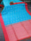 Pure soft silk saree teal blue and dual shade of pinkish orange with silver zari woven butta weaves and simple border