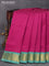 10 yards silk cotton saree magenta pink and teal blue with plain body and elephant & peacock zari woven border without blouse