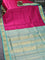 10 yards silk cotton saree magenta pink and teal blue with plain body and elephant & peacock zari woven border without blouse