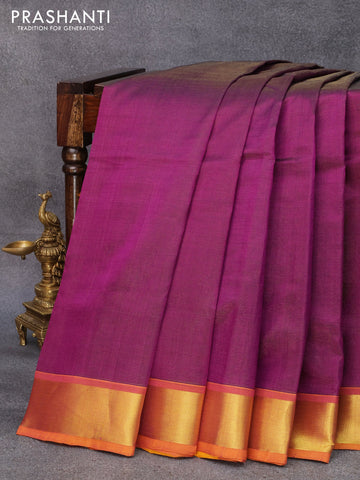 10 yards silk cotton saree purple and mango yellow with allover vairosi pattern and zari woven border without blouse