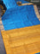 10 yards silk cotton saree cs blue and mustard yellow with allover self emboss jaquard and zari woven border without blouse