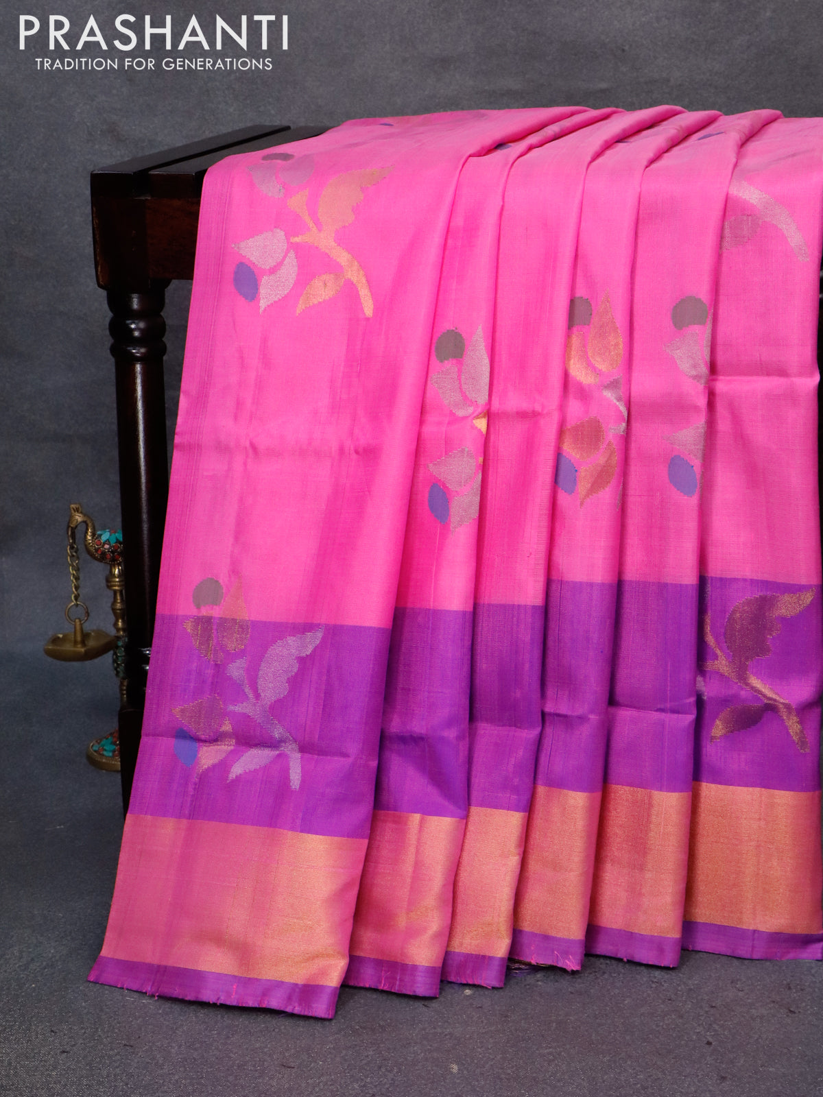 Pure uppada silk saree light pink and blue with zari woven jamdhani buttas and zari woven border