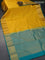 Pure kanjivaram silk saree yellow and teal green with allover zari checks & buttas and rich zari woven border