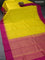 Pure kanjivaram silk saree yellow and magenta pink with allover zari weaves and simple border