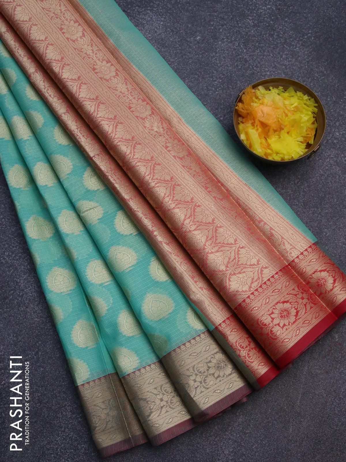 Banarasi kota saree teal blue and maroon with zari woven buttas and zari woven border