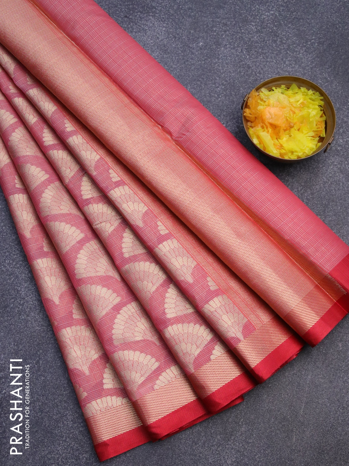 Banarasi kota saree pink shade and maroon with zari woven buttas and zari woven simple border