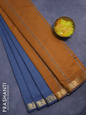 10 yards semi silk cotton saree grey and mustard yellow with plain body and paisley zari woven border