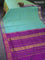 10 yards silk cotton saree teal blue and purple with plain body and annam zari woven border