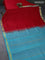 10 yards silk cotton saree red and teal blue with plain body and rudhraksha & annam zari woven border