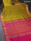 10 yards silk cotton saree olive green and magenta pink with allover self emboss jacquard and zari woven border