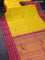 Pure kanjivaram silk saree mango yellow and purple with paisley zari woven buttas and rich annam & rudhraksha zari woven korvai border butta style