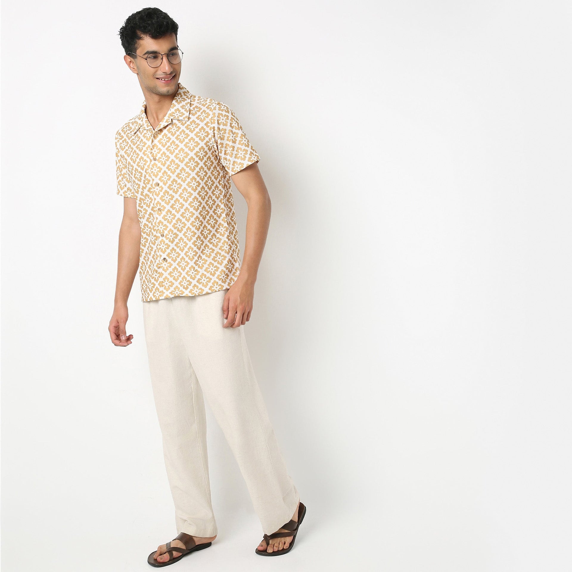 Camp Collar Half Sleeve Relaxed Fit Cuban Printed Shirt