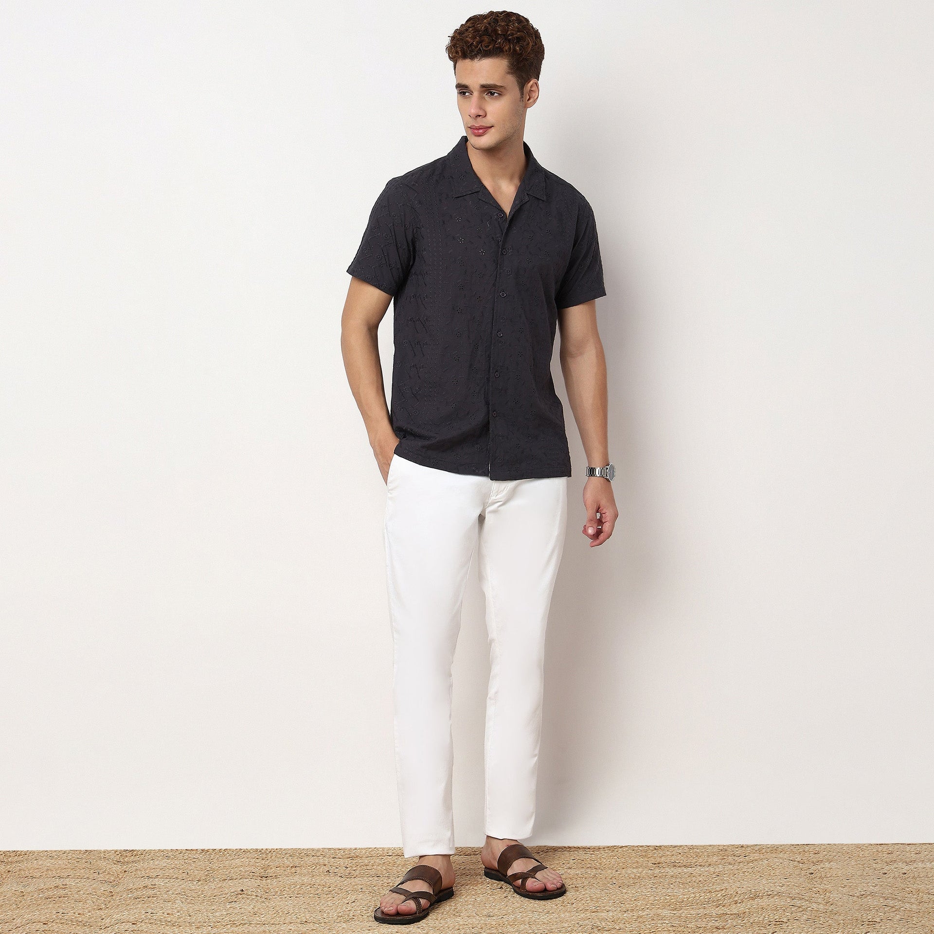 Cotton Cuban Schiffli Shirt