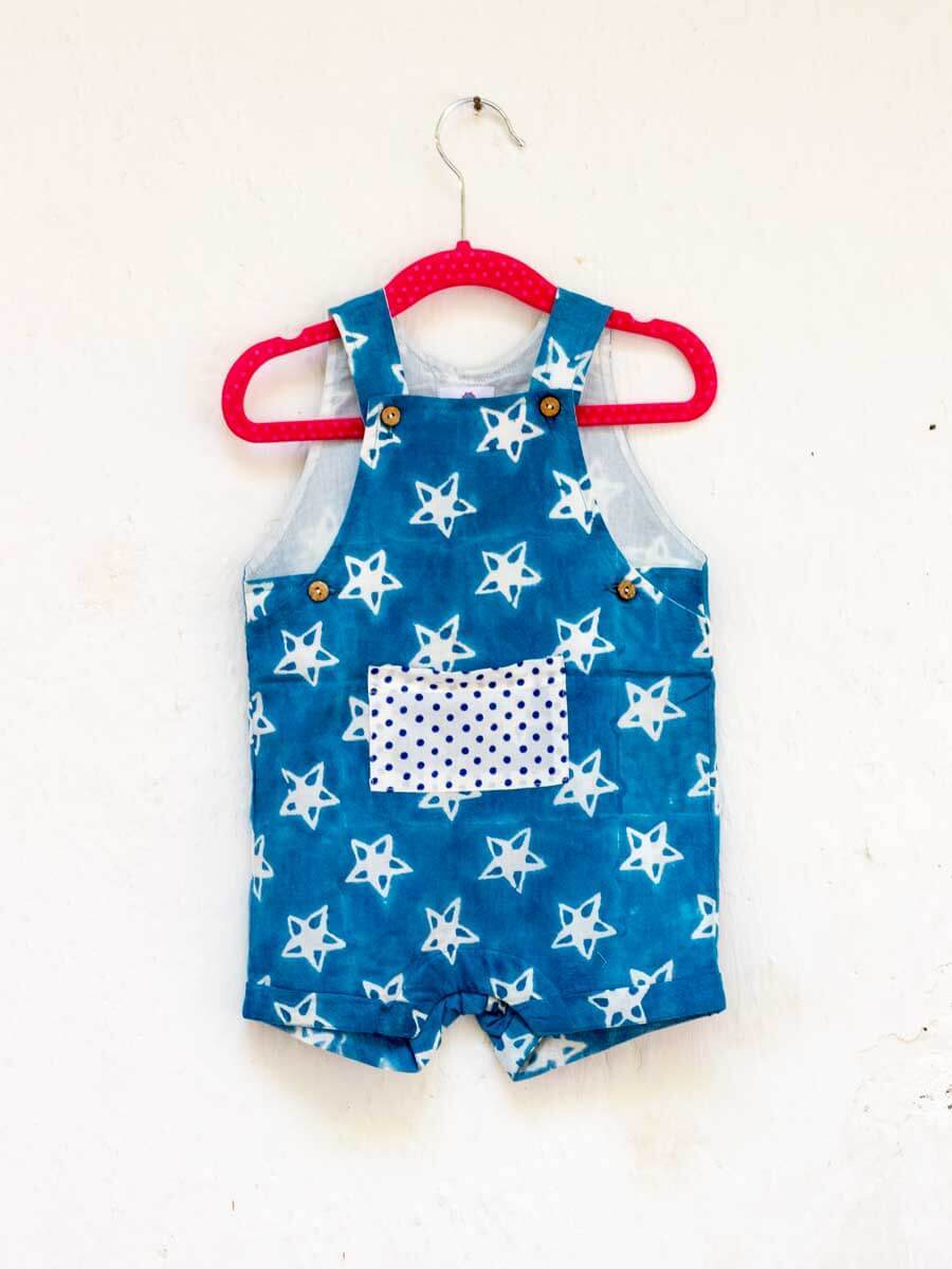Midnight Star Organic Cotton Block Printed Dungarees