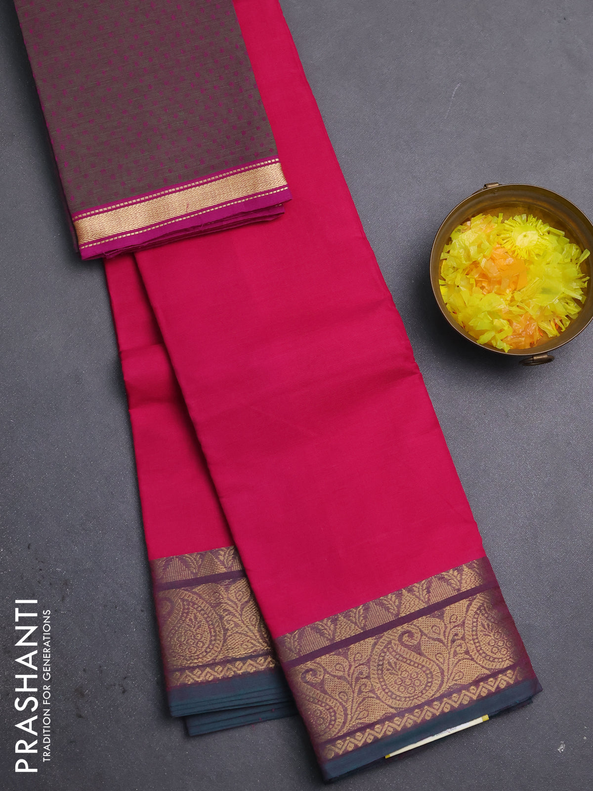 Chettinad cotton saree pink and blue shade with plain body and zari woven border