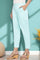 Blue Solid Cotton Flax Ankle Length Trousers