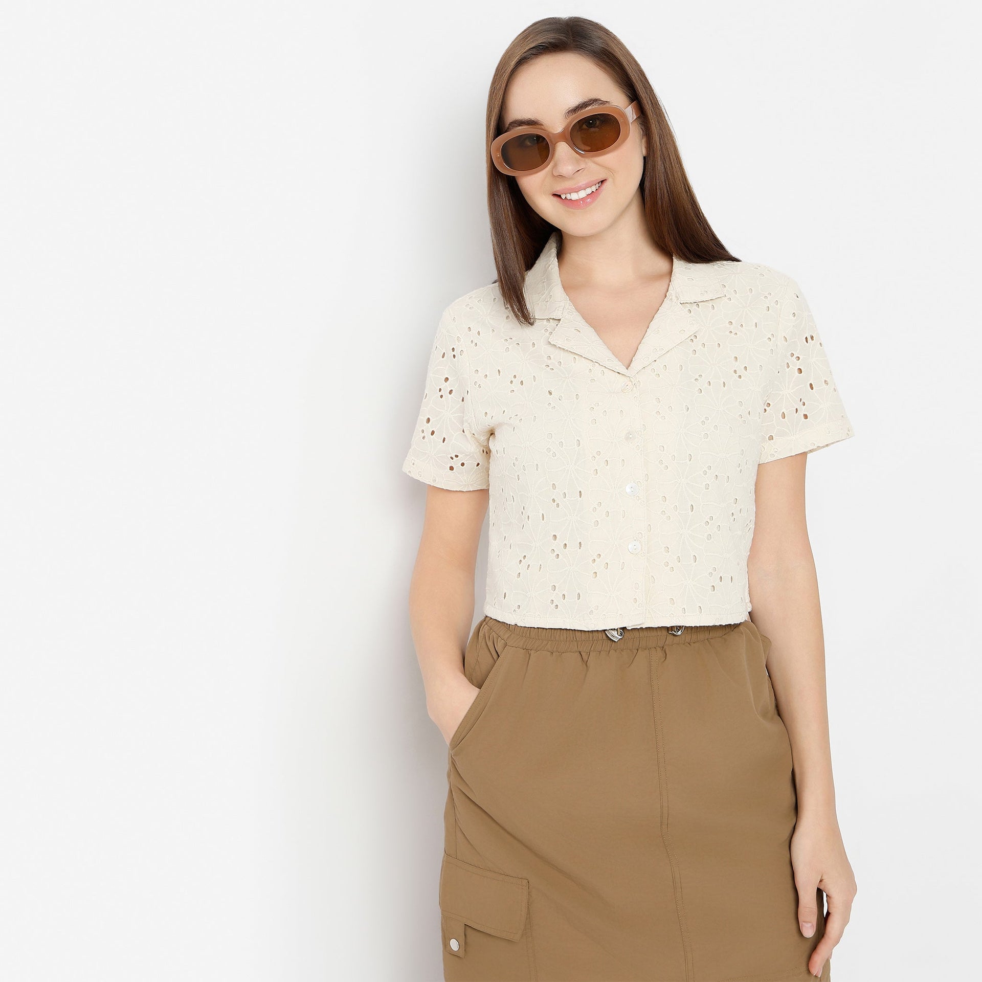 Camp Collar Short Sleeve Straight Cut Schiffi Shirt