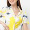 Camp Collar Short Sleeve Straight Cut Printed Crop Shirt