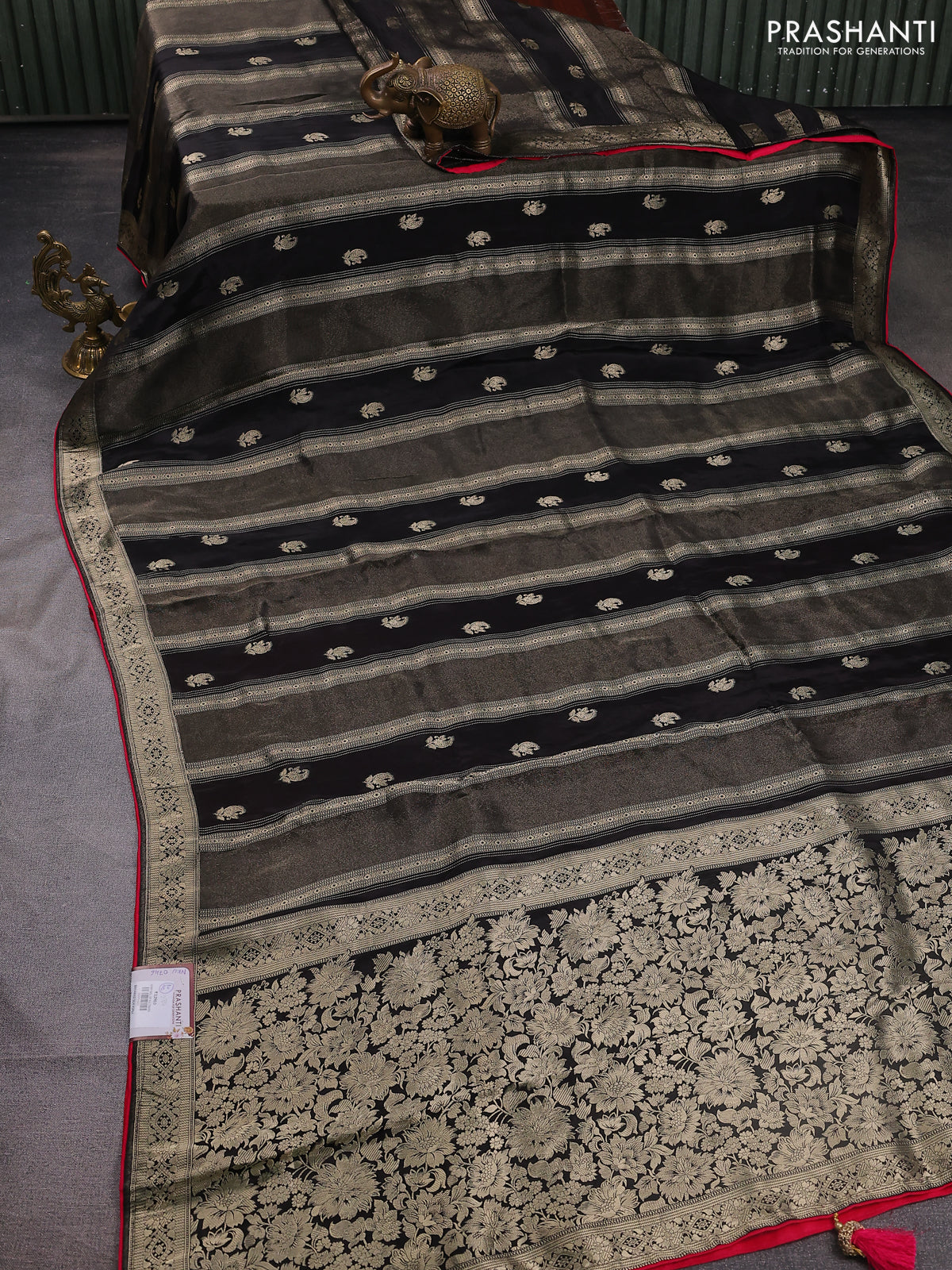 Banarasi silk saree black and pink with allover zari weaves and zari woven border