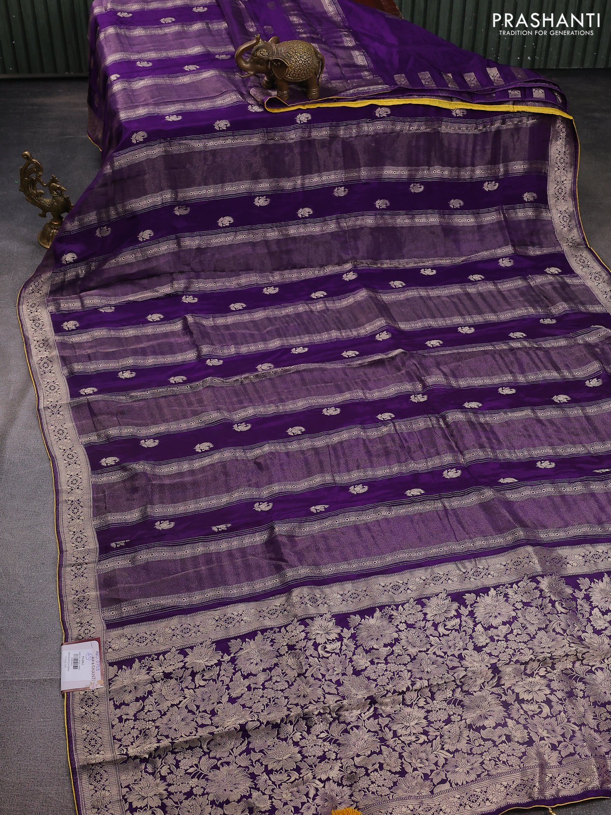 Banarasi silk saree violet and yellow with allover zari weaves and zari woven border