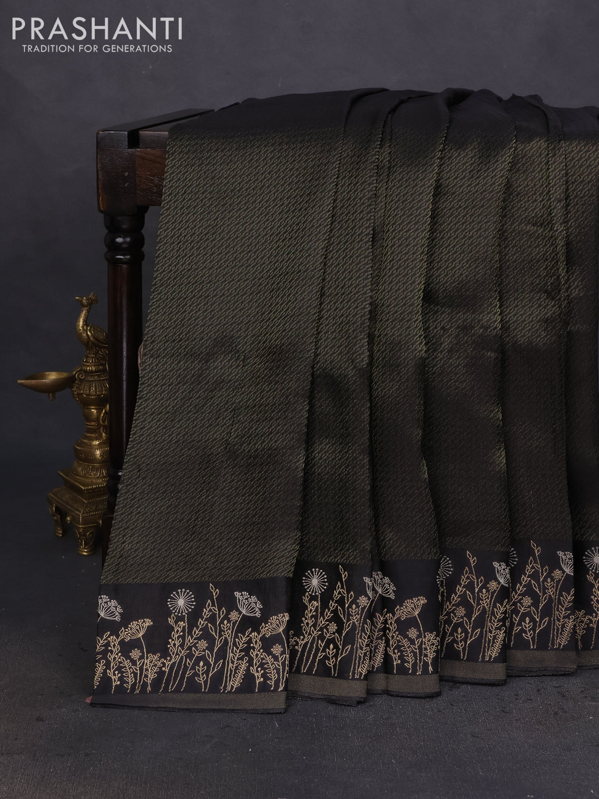 Banarasi mushru silk saree black with allover zari weaves and zari woven border