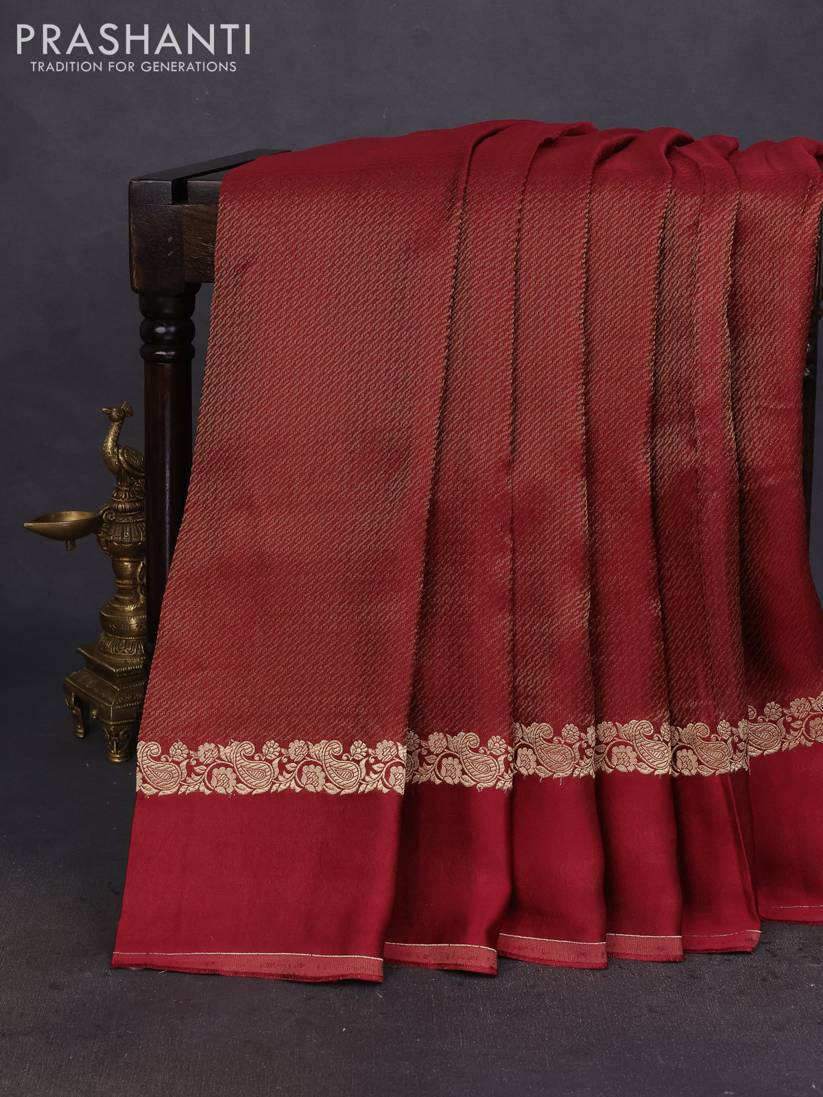 Banarasi mushru silk saree maroon with allover zari weaves and zari woven border
