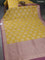 Banarasi tissue silk cotton saree mustard yellow and mauve pink with allover thread & zari woven butta weaves and woven border