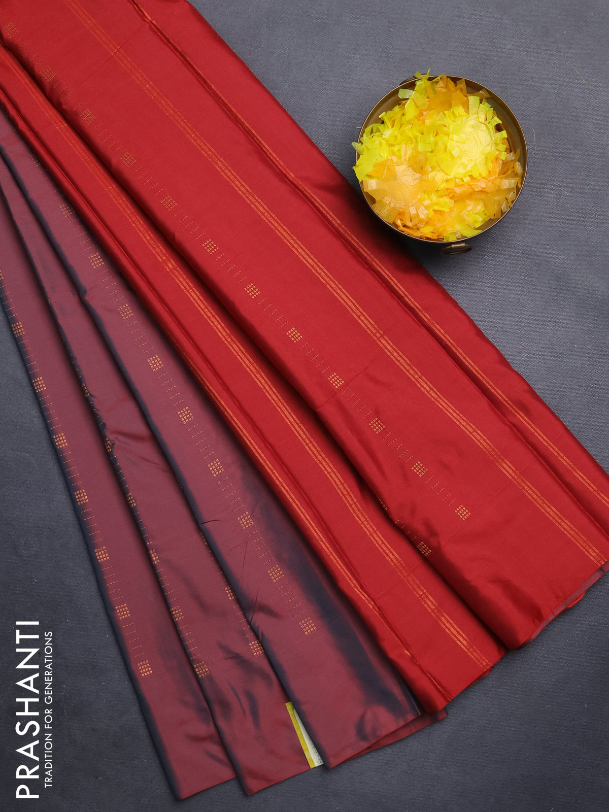 Arani semi silk saree maroon with allover zari weaves in borderless style