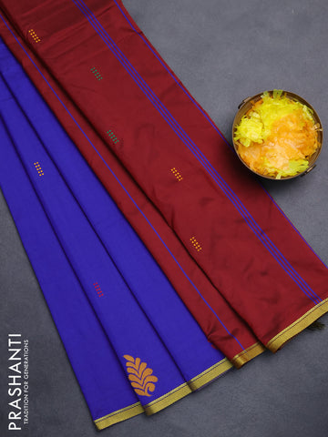 Arani semi silk saree blue and maroon with thread woven buttas and piping border