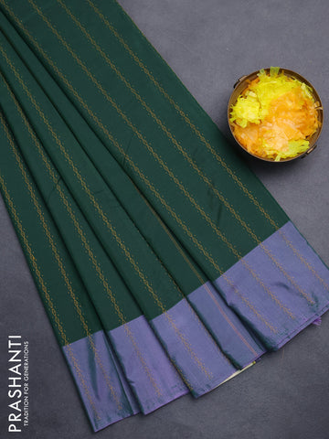 Arani semi silk saree green and dual shade of lavender with allover zari weaves and zari woven border