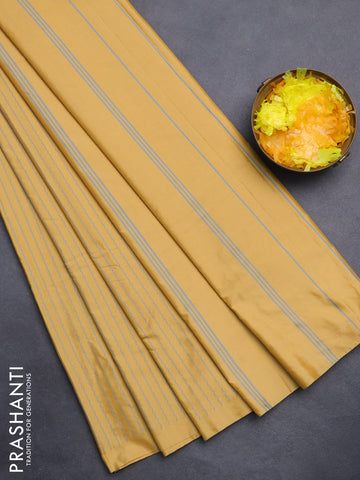 Arani semi silk saree pale yellow with allover thread weaves in borderless style