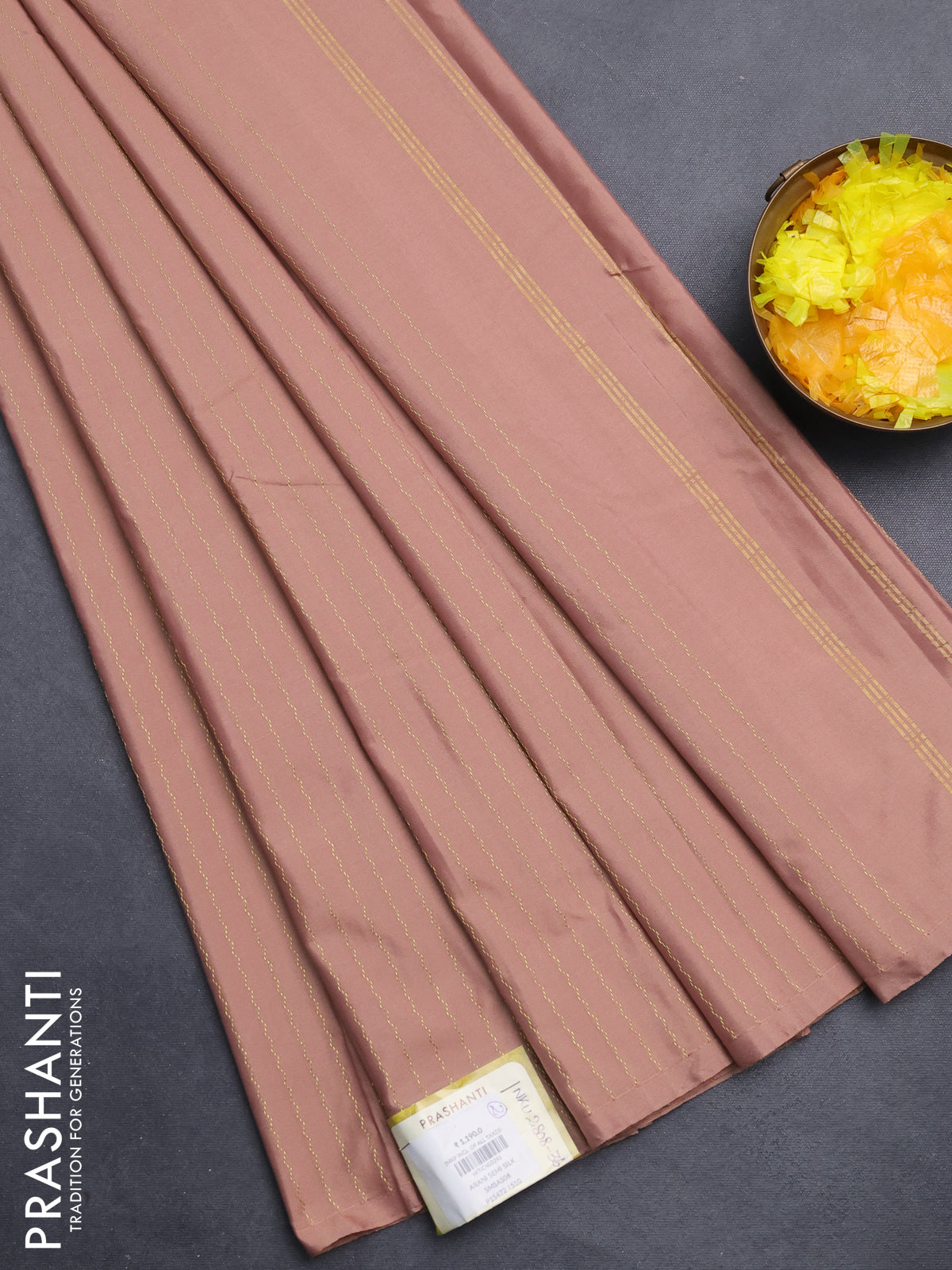 Arani semi silk saree pastel brown with allover silver zari weaves in borderless style