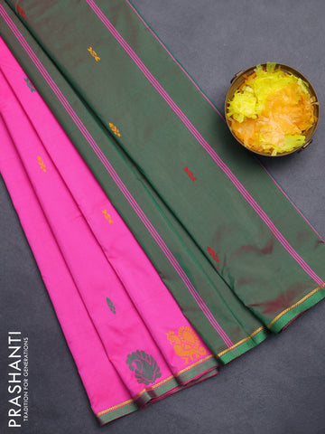 Arani semi silk saree pink and dual shade of green with thread woven buttas and thread woven butta border