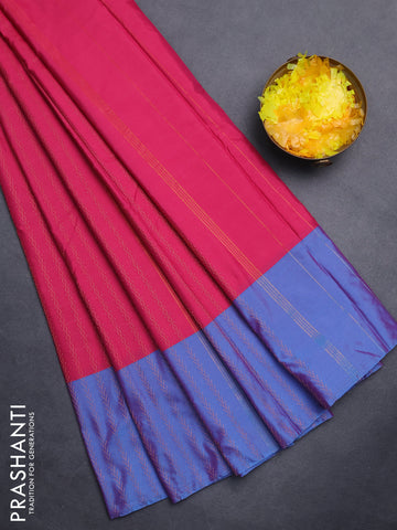 Arani semi silk saree pink and dual shade of cs blue with allover copper zari weaves and copper zari woven border