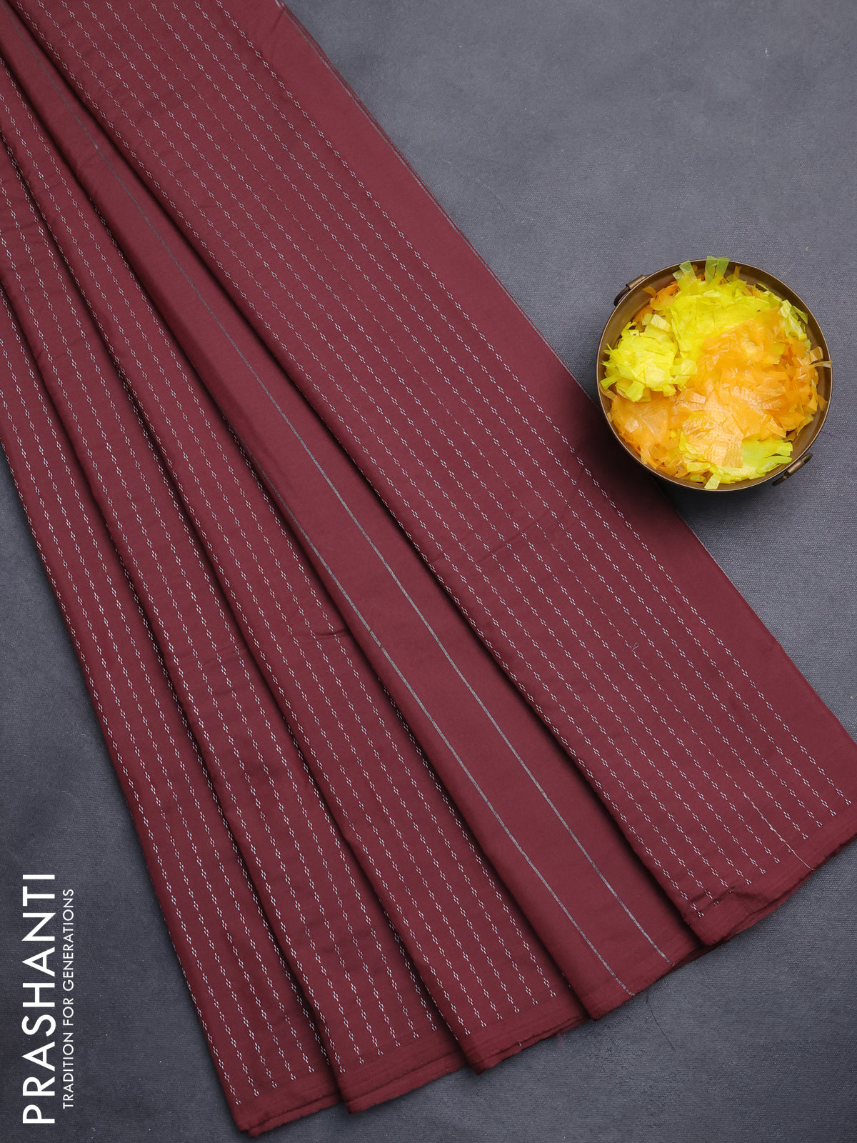 Arani semi silk saree deep maroon with allover silver zari weaves in borderless style