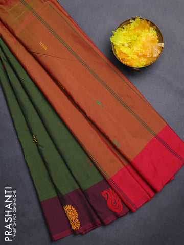 Arani semi silk saree sap green and pink with thread woven buttas and thread woven butta border