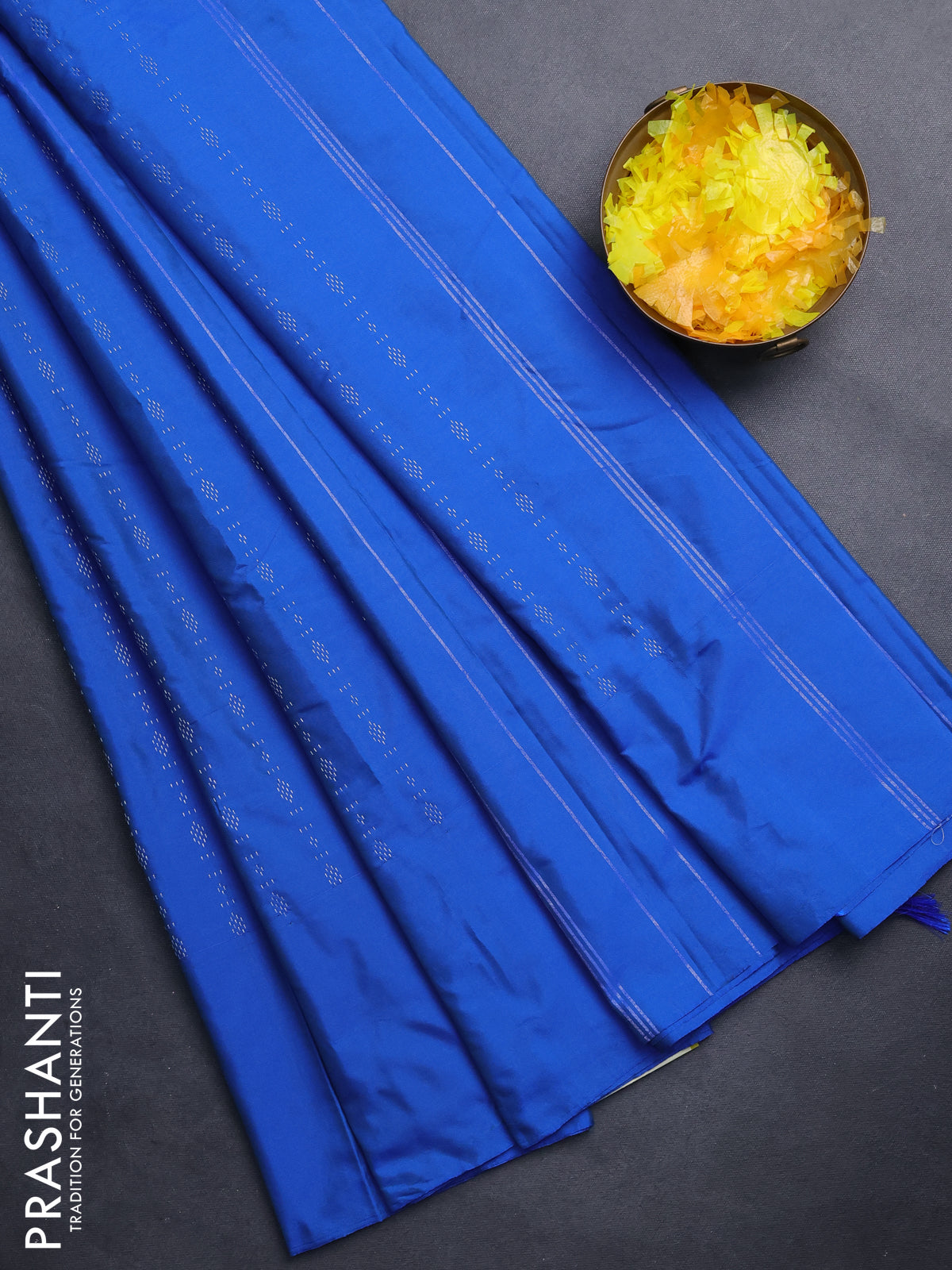 Arani semi silk saree cs blue with allover silver zari weaves in borderless style