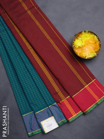 Arani semi silk saree peacock green and maroon with allover thread weaves and rettapet zari woven border`