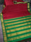 10 Yards silk saree maroon and green with plain body and temple design zari woven border