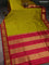 10 Yards silk saree lime green and dark magenta pink with plain body and zari woven border