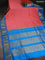 10 Yards silk saree peach pink and cs blue with plain body and zari woven border