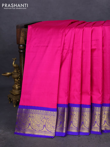 10 Yards silk saree pink and blue with plain body and zari woven border