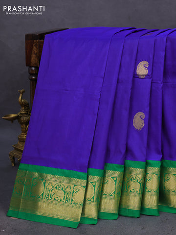 10 Yards silk saree blue and green with annam & paisley zari woven buttas and zari woven border