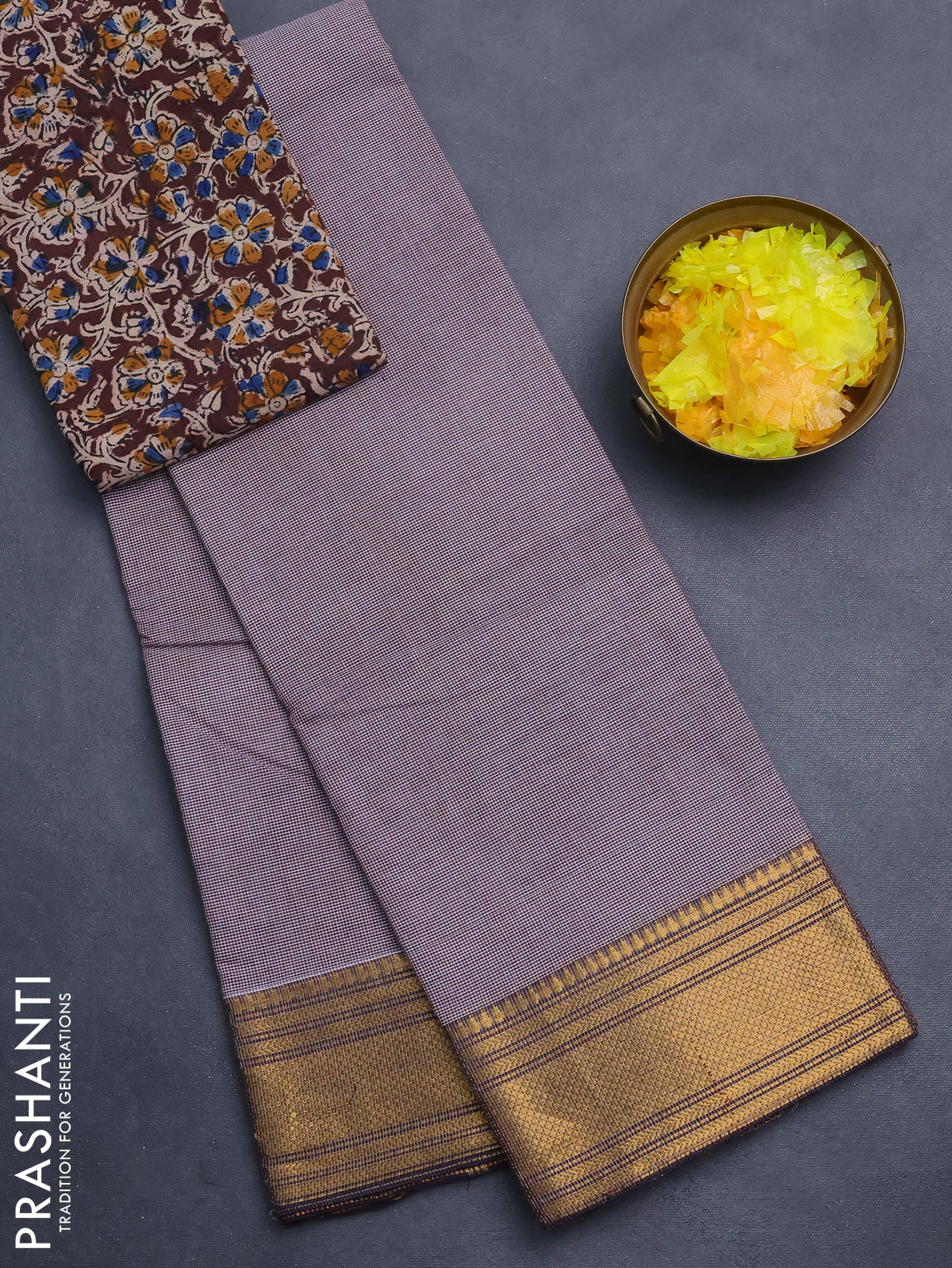 Chettinad cotton saree maroon shade with allover small checked pattern and zari woven border