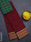 Chettinad cotton saree deep maroon and green with plain body and thread woven border