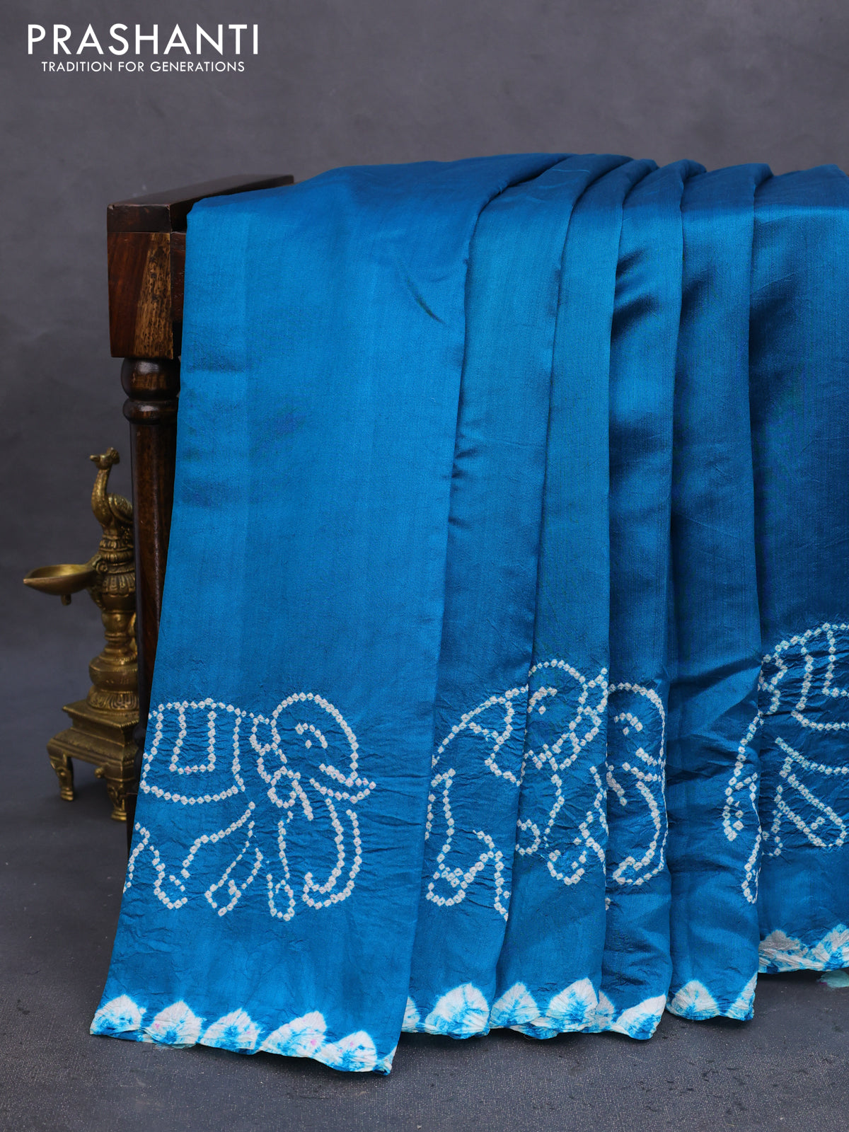 Chiniya silk saree cs blue with allover bandhani prints
