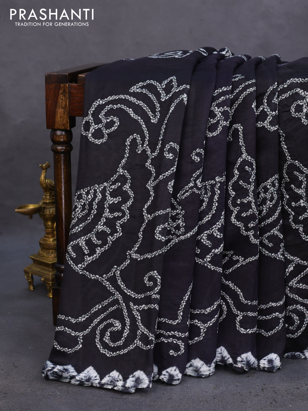 Chiniya silk saree black with allover bandhani prints