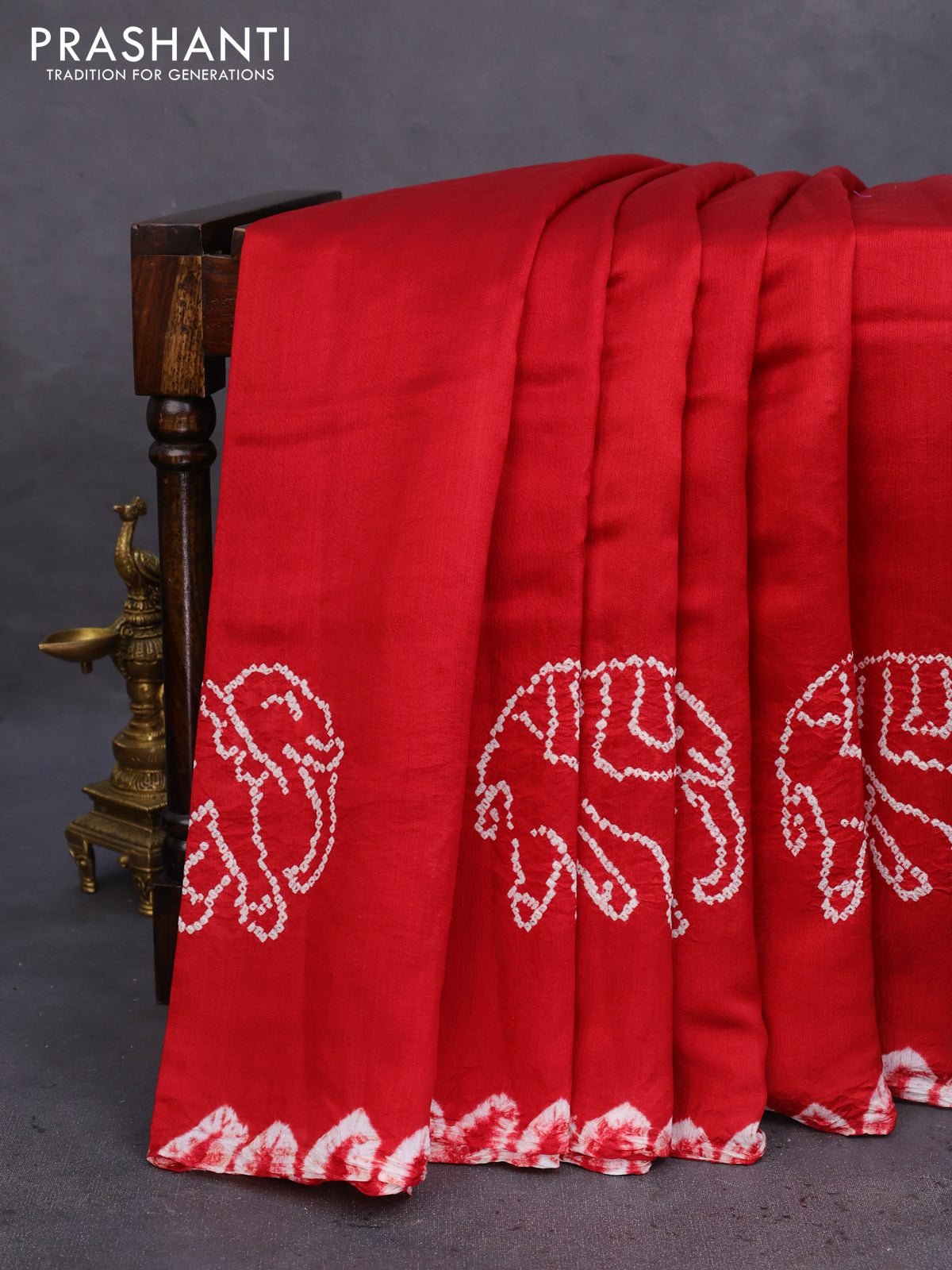 Chiniya silk saree maroon with allover bandhani prints