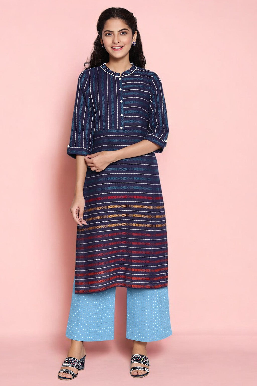 Blue Pure Cotton Straight Kurta and Palazzo Set